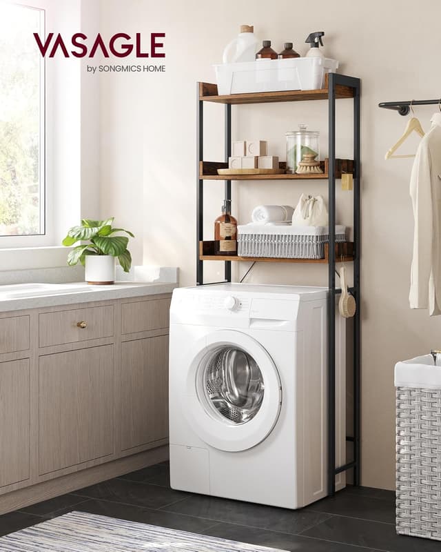 Thumbnail 6 de VASAGLE BTS002B01 : étagère de toilettes à 3 niveaux style industriel marron rustique et noir