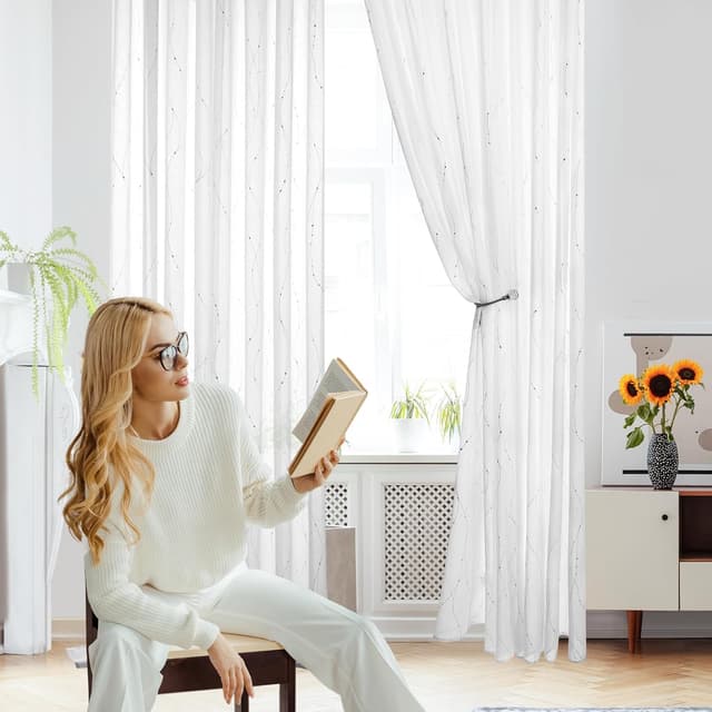 Thumbnail 2 de Deconovo Cortinas Blancas Infantiles con Motivos Plateados 2P 140x160 🏡