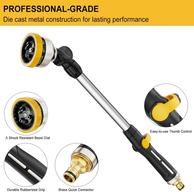Detalle de FANHAO 45cm Metal Watering Lance with 9 Spray Patterns and Thumb Flow Control (Yellow)