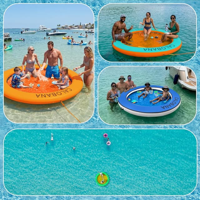 Detalle de CALOBANA 8ft Inflatable Round Water Hammock Floating Ring Dock Platform for Adults
