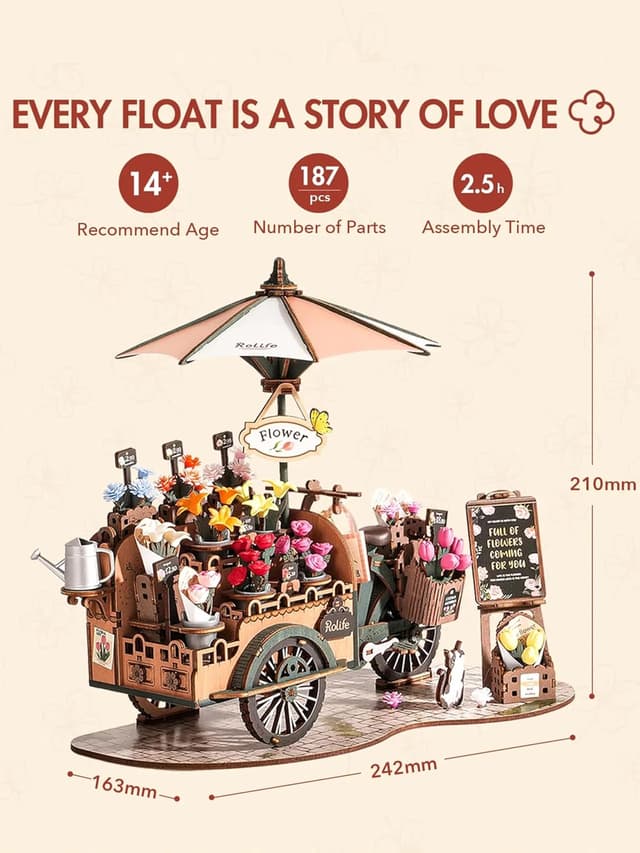 Detalle de Rolife Puzzle 3D en bois – Kit de modélisation « cart fleur » pour adultes et ados