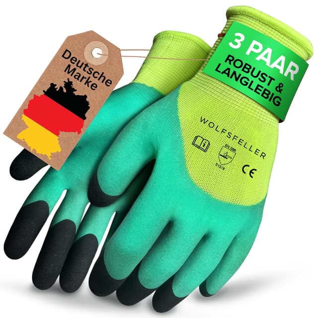 Detalle de WOLFSFELLER – Lot de 3 paires de gants de jardinage robustes, confortables, double revêtement (taille 9)