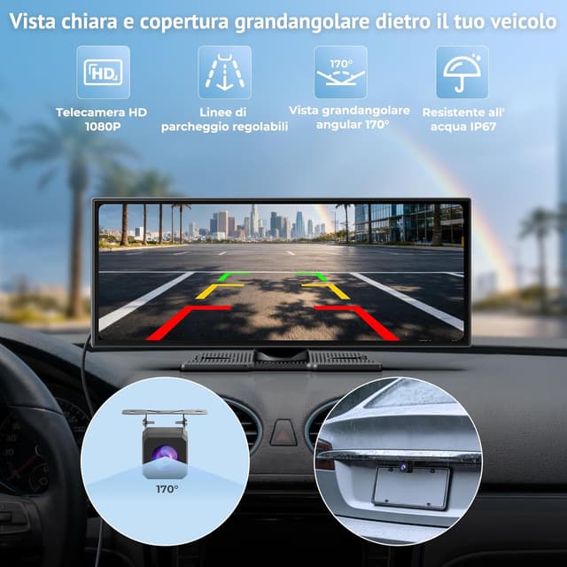 Detalle 2 de Schermo CarPlay wireless da 10,25” con Netflix e YouTube + telecamera retromarcia AHD