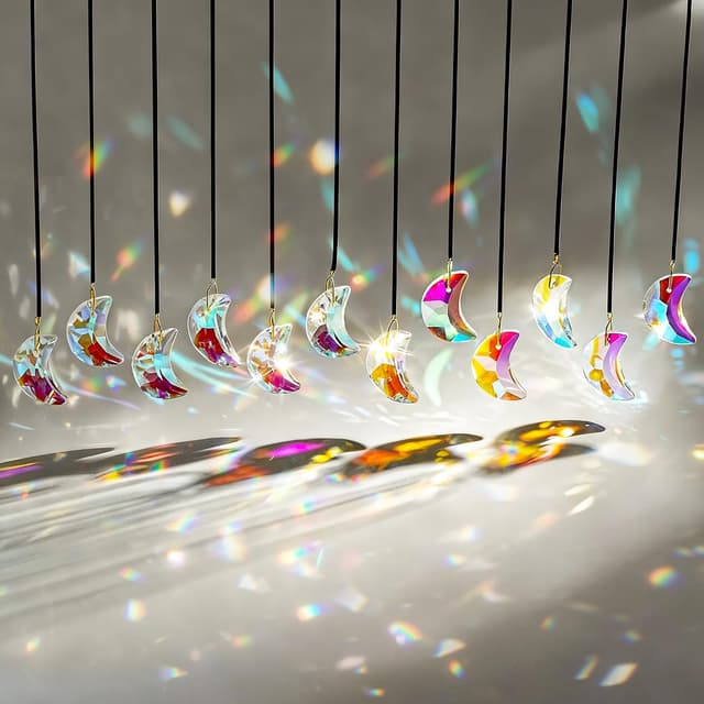 Detalle de H&D HYALINE & DORA 12pc 30mm Crystal Moon Suncatcher Prism set for window hanging