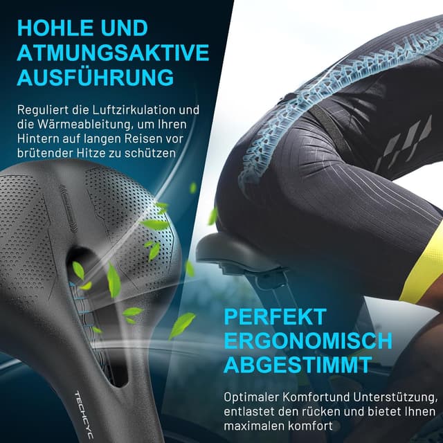 Detalle de TECHCYC Fahrradsattel mit Memory-Schaum und Luftfederung – ergonomischer Sattel für Herren & Damen, wählbar in 3 Ausführungen