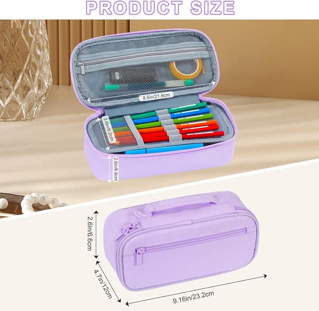 Detalle de Betarami Purple Pencil Case with Handle – Large 5-Compartment Pencil Pouch for School, Office & Home