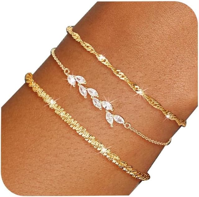 Detalle de Aidenn 3er Set Armbänder aus 925 Sterlingsilber mit Zirkonia – stapelbar & verstellbar