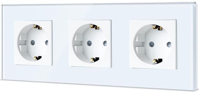 Detalle de TAWOIA Schuko 3-fach Unterputzsteckdose mit Glasrahmen (weiß, 86×228 mm)