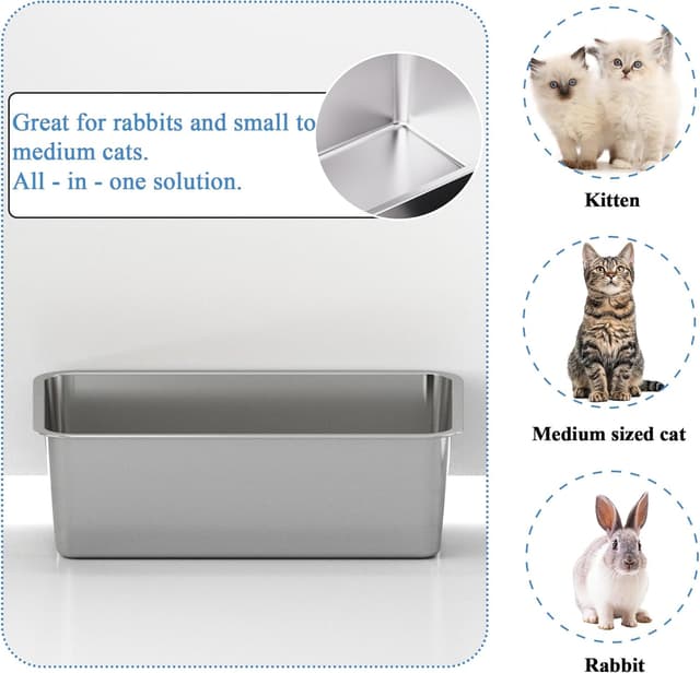 Thumbnail 2 de Suhaco Stainless Steel Cat Litter Tray 45 x 35 x 10 cm 🐱