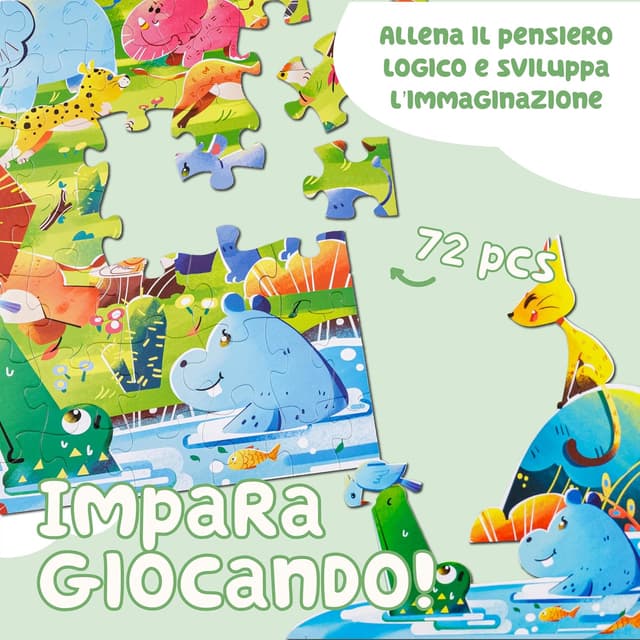 Detalle de Baroni Toys Puzzle per Bambini Animal Rally da 72 pezzi (4+) 90x60 cm