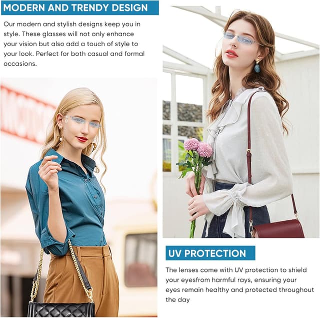 Detalle 2 de MEGAVOW Rimless Rectangle Skinny Sunglasses – Ocean Lens, small narrow retro shades