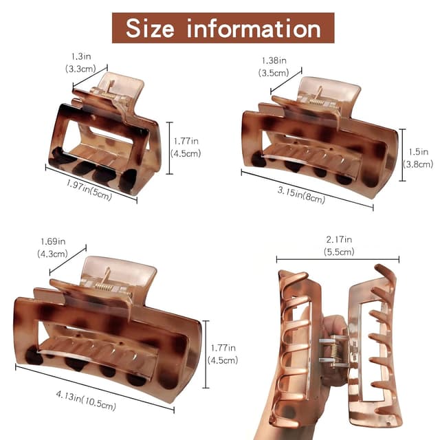 Detalle de Kavya große Haarklammer (3er-Set) eckig mit Leopardenmuster – rutschfeste Claw Clips für langes Haar