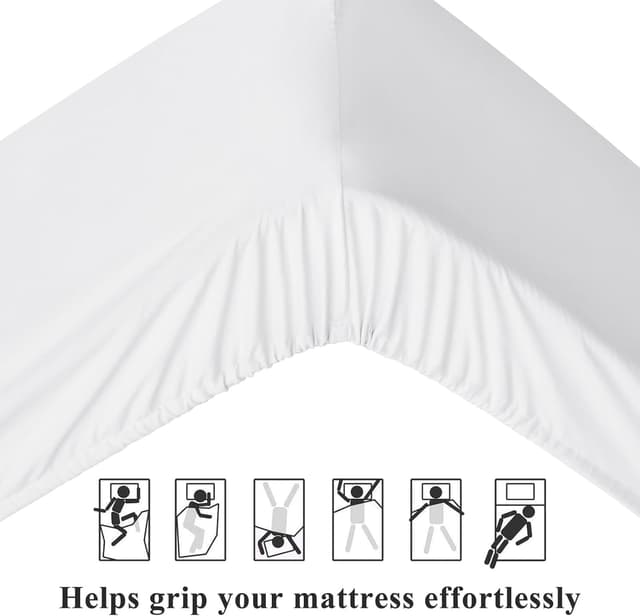 Thumbnail 6 de Aisbo King Size Extra Deep Fitted Sheet in White (16 inch / 40 cm pocket) – Brushed Microfibre