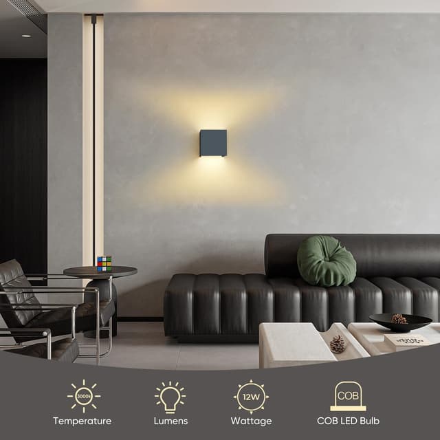 Detalle de vatato LED-Wandleuchte (2er-Set) 12 W, 3000 K Warmweiß, Aluminium, IP54 – einstellbarer Lichtstrahl (Anthrazit RAL 7016)