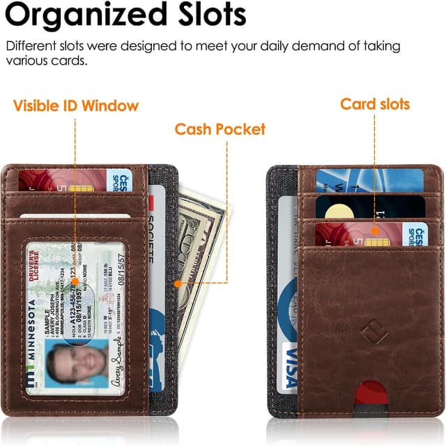 Detalle de FINTIE Flache Geldbörse Kartenetui RFID-Blocker Slim mit ID-Fenster – Braun (12 x 8,5 x 0,5 cm)