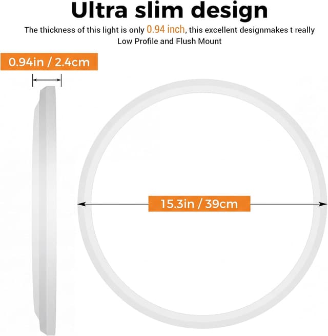 Detalle de slochi Deckenlampe LED 39 cm (36 W, 4.200 lm) mit 3 Farbtemperaturen & IP44 für Bad & Küche