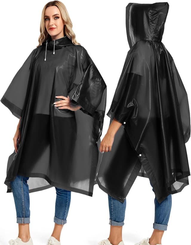 Detalle 2 de Borogo 2-Pack Reusable Adult Rain Ponchos (EVA) with Drawstring Hood