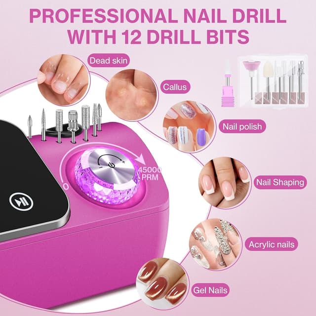 Detalle 2 de Urbuti Elektrische Nagelfeile & Nagelfräser für Gelnägel (bis 45.000 U/min) mit LCD-Anzeige