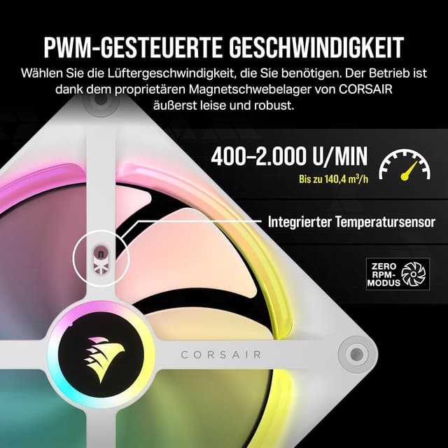 Thumbnail 5 de Corsair iCUE LINK QX140 RGB 140-mm Magnetic Dome RGB Lüfter-Starter-Kit (weiß) – Doppelter Lüfter mit iCUE LINK Hub
