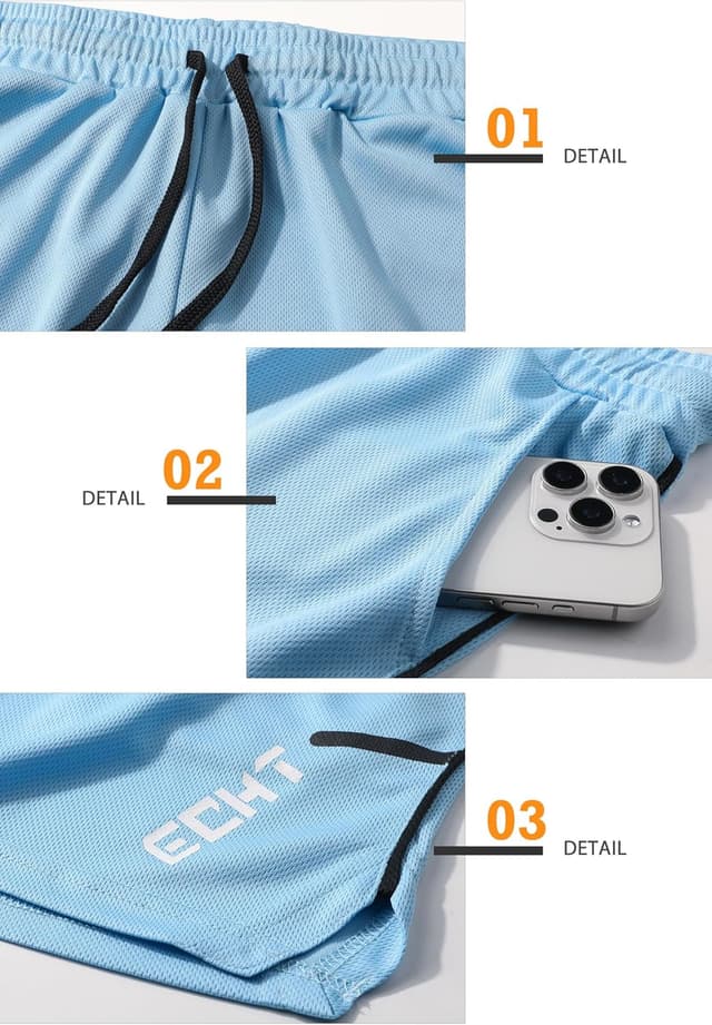 Detalle de Superora Short de sport 2 en 1 respirant pour homme avec poches