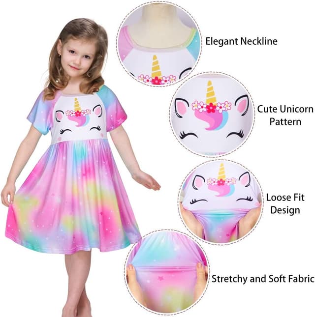 Detalle 2 de ICOSY Girls Nightgown Unicorn Dress 3T