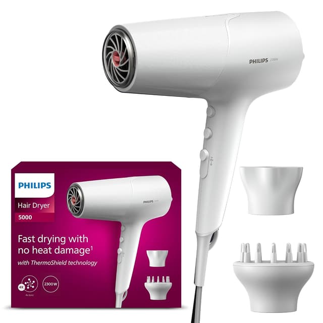 Detalle de Philips Haartrockner 5000 Series BHD500/20 (ThermoShield, Ionenfunktion) mit Stylingdüse & Volumendiffusor, 2.100 W