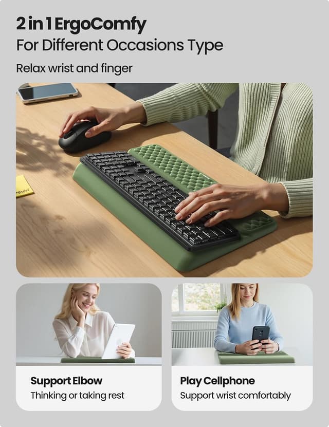 Detalle de VAYDEER Repose-poignets ergonomique 2-en-1 pour clavier avec support rose