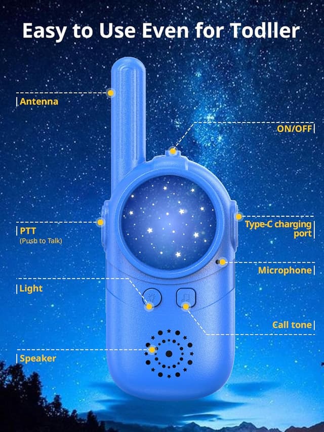 Detalle de Inspireyes Kinder-Walkie-Talkies im 2er-Set (für 3–8 Jahre) – wiederaufladbar, Indoor & Outdoor