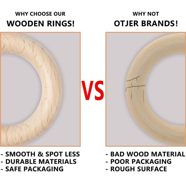 Detalle 2 de Ruby 8 Beißringe aus Buchenholz (Ø 7 cm) – Kauspielzeug & Bastelringe für Babys