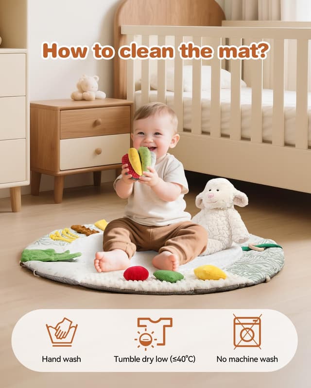 Detalle 2 de Promise Babe Spielbogen aus Holz (6 interaktive Sinnesspielzeuge) für Babys ab 0 Monaten – Motorik & Sinnesförderung