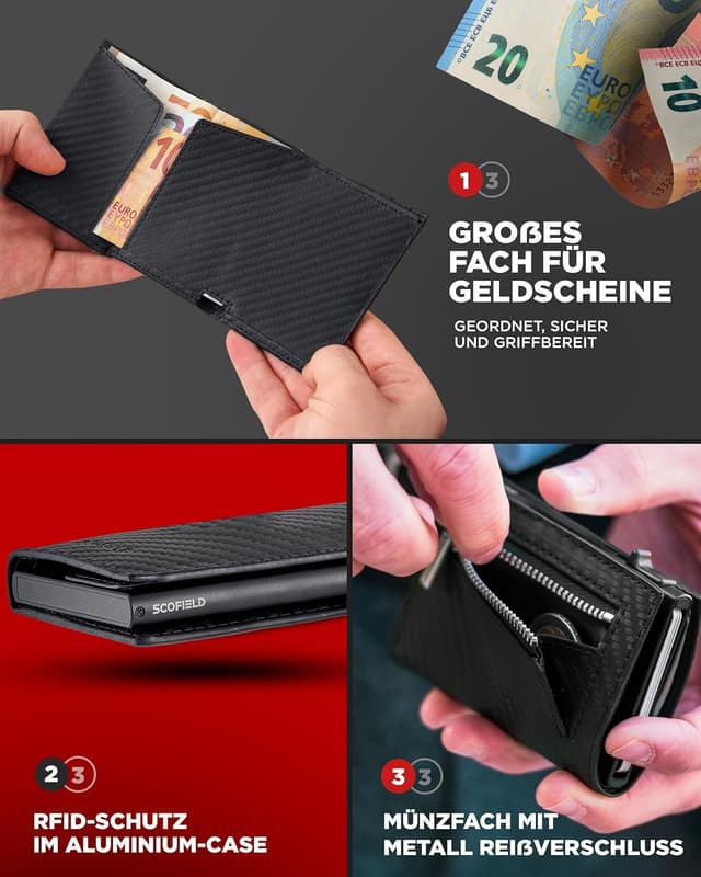 Detalle de SF SCOFIELD Duality Magflip Slim Wallet mit Münzfach – Kartenetui für 9–10 Karten, Geldbeutel mit RFID-Schutz