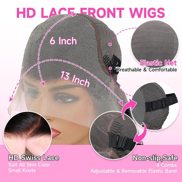 Detalle de KOTTN 28 Inch Body Wave 13x6 HD Lace Front Wig (200 Density) — Virgin Human Hair, Pre-Plucked