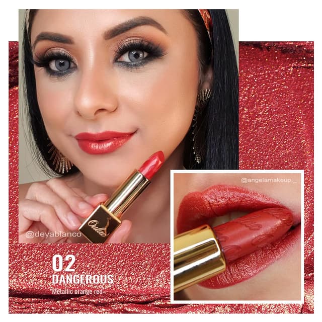 Detalle 2 de OULAC Lippenstift Metallic Glanz Finish – Rot-Töne, hochpigmentiert, vegan (02 Dangerous) 4,3 g