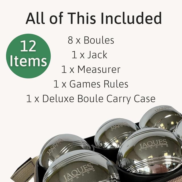 Detalle de Jaques of London Luxury Boules Set – steel garden petanque set for families with wooden jack