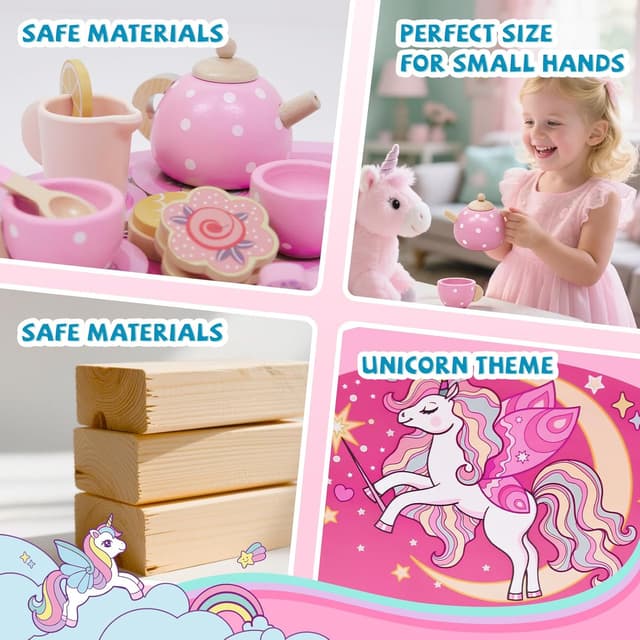 Thumbnail 2 de Unicorn Wooden Tea Set for 2–6 Year Girls
