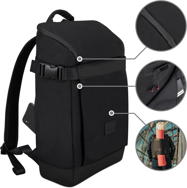 Detalle de Johnny Urban sac à dos Luca noir (femme & homme) avec tissu imperméable et compartiment ordinateur 15,6 pouces