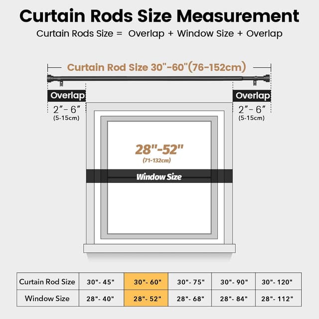 Thumbnail 5 de WIN4ALL Black Curtain Rods 30"-60" 📐