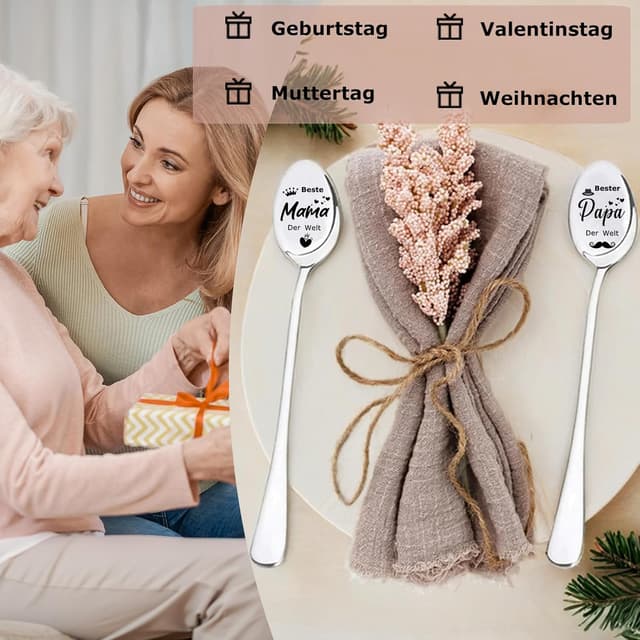 Thumbnail 6 de Vatertags- und Muttertagsgeschenk: Gravierte Kaffeelöffel 2er-Set