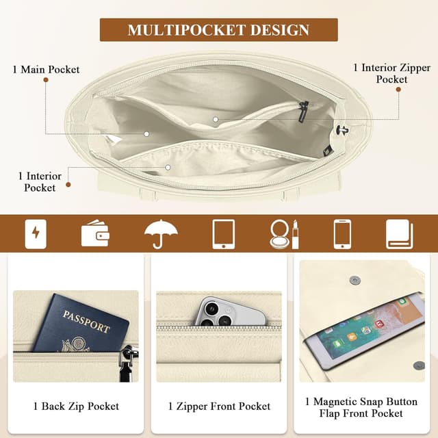 Detalle de RAINSMORE Umhängetasche Damen (mittelgroß) Aprikose – Crossbody-Handtasche mit breitem Schultergurt