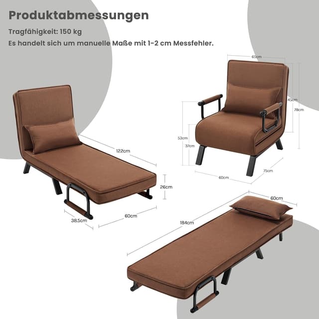 Detalle de WOLTU Schlafsessel 3‑in‑1 65x75x78 cm