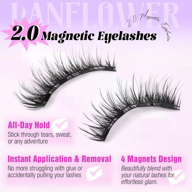 Detalle de Lanflower Magnetic Eyelashes with Applicator (Natural Look, No-Glue)