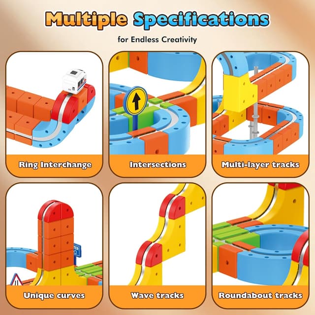 Detalle de 56 Pezzi Trenino Elettrico per Bambini: pista magnetica DIY a cubi 3D per bimbi 3-8 anni