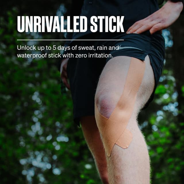 Detalle 2 de SPORTTAPE Original Kinesiology Tape 5cm x 5m (Beige) – hypoallergenic, waterproof physio tape roll