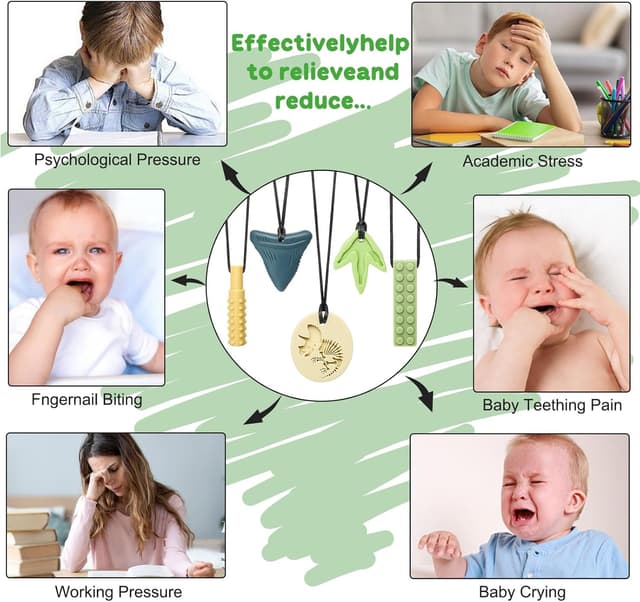 Detalle de CLDY 5 PCS Sensory Chew Necklace Set (Food-Grade Silicone, Break-Away Clasp) for Autistic & ADHD Biting Needs