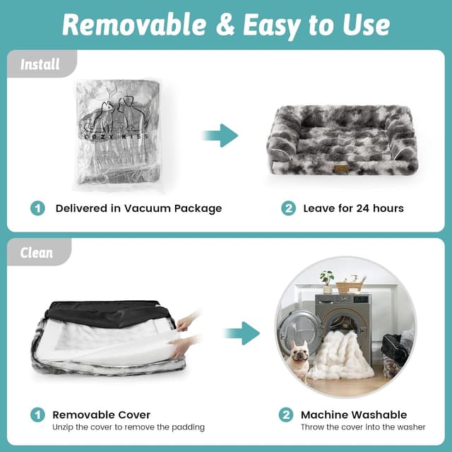 Thumbnail 5 de COZY KISS U-förmiges Orthopädisches Kunstfell-Hundebett (Größe L) mit wasserabweisendem Bezug