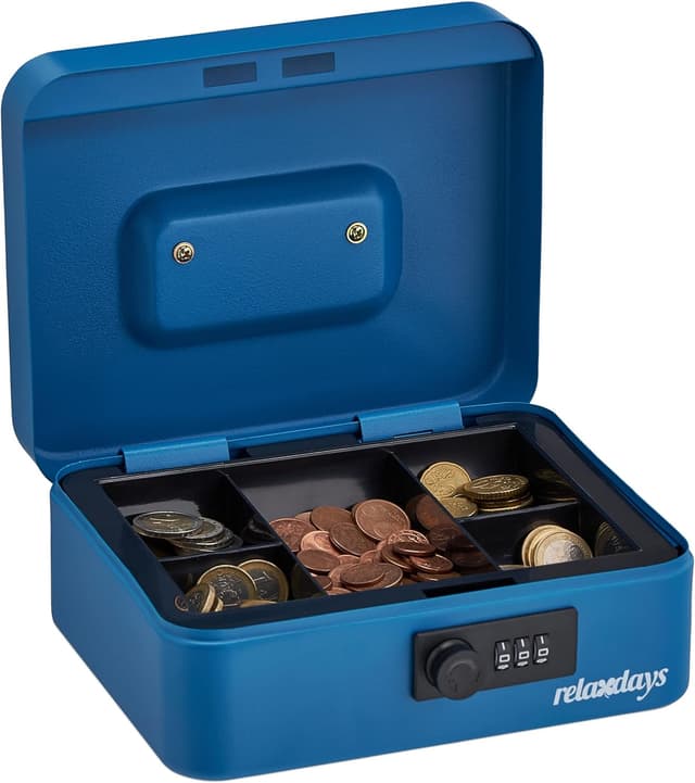 Detalle de Caisse à monnaie Relaxdays avec serrure à combinaison 3 chiffres (HLP : 8,5 x 20 x 17 cm) – Bleu
