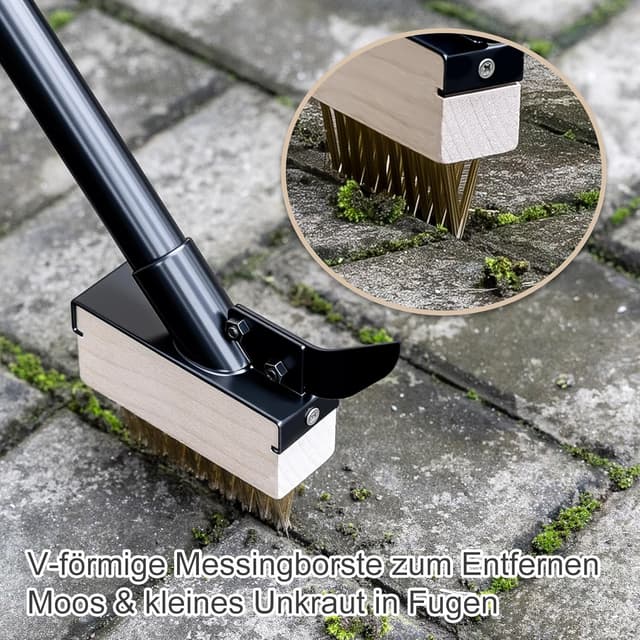 Detalle de Mitclear Unkrautbürste mit langem Stiel (128 cm) – 2-in-1 Fugenreiniger mit Drahtbürste & Schaber