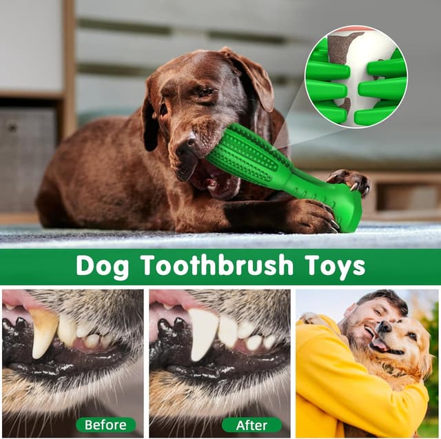 Detalle de HETOO Dog Chew Toys Natural Rubber Grinding Rod with Toothbrush-Style Bristles