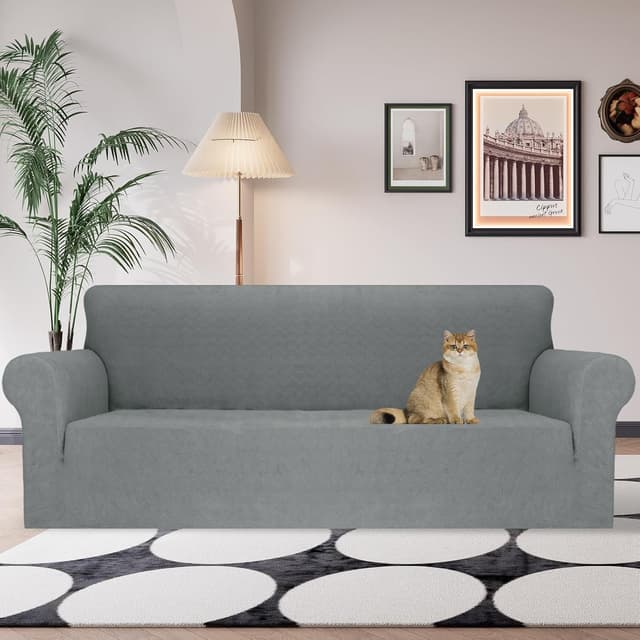 Detalle 2 de Ystyle Copridivano 4 posti con braccioli super elasticizzato antigraffio grigio chiaro