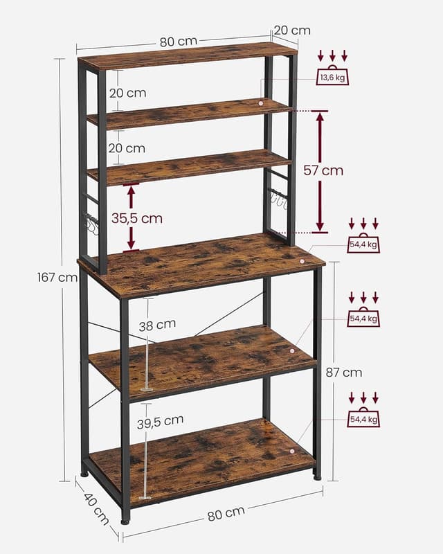 Thumbnail 2 de VASAGLE Estantería de Cocina 40x80x167 cm